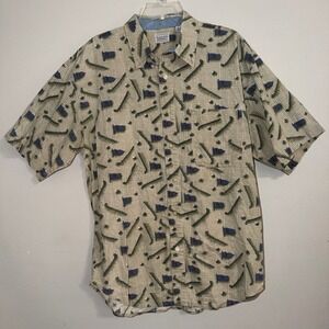 Bugle Boy Company Mens Large Golf Short Sleeve Button Down Shirt Tan Cotton